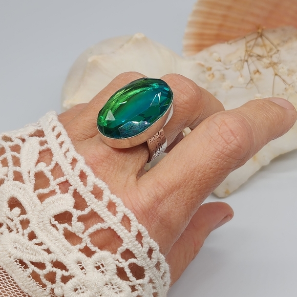 Large Silver 925 Ring Raw Ametrin Stone - Picture 11 of 13